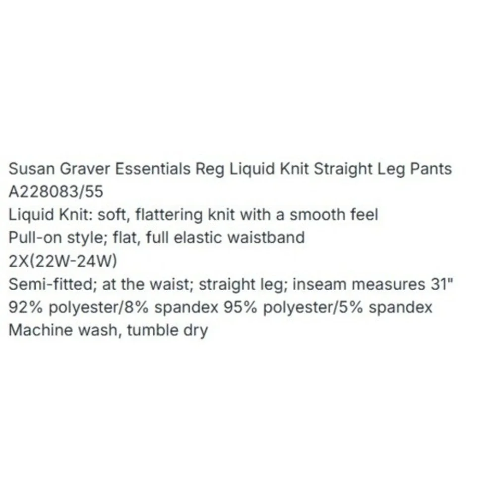 Susan Graver Womens 2X Essentials Reg Liquid Knit Straight Leg Pants Dark Navy N